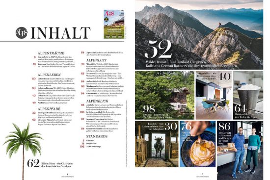Alps Magazin – Das Magazin für alpine Lebensart #42 Inhalt